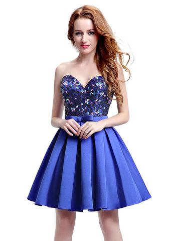 Glamorous Satin Sweetheart Neckline Short-length A-line Homecoming Dresses With Bowknot