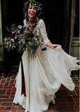 Lace Chiffon V-neck Long Sleeve Two-piece A-line Wedding Dress