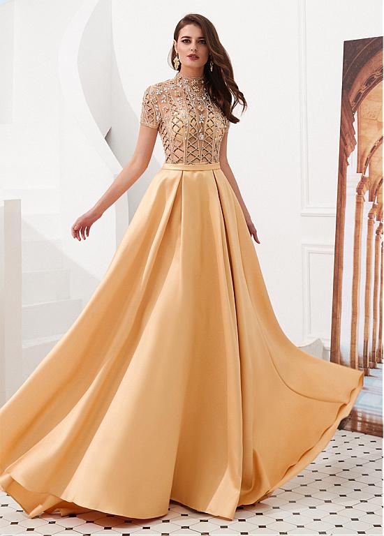 prom dress with neck collar Hanging neck collar off shoulder sleeveless backless side slit and flo JiMiss Dresses