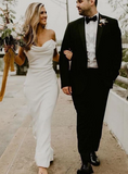 Backless White Mermaid Satin Spaghetti Straps Wedding Dress