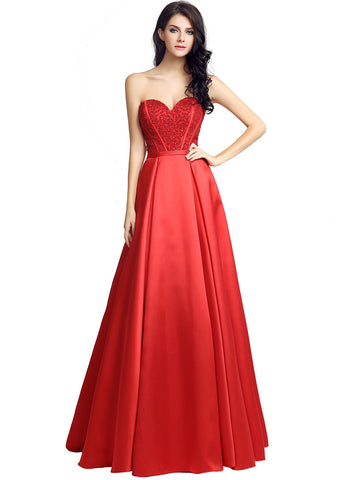 Wonderful Satin Neckline Natural Waistline A-Line Prom Dresses With Beadings