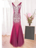 Sheath V-Neck Beading Sleeveless Crystal Floor-Length Evening Dress
