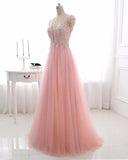 Sparkly Beading Long Prom Party Gowns Backless A Line