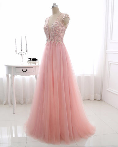 Sparkly Beading Long Prom Party Gowns Backless A Line