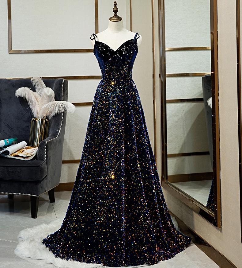 Dark Blue Sequin A Line Spaghetti Straps Bling Bling Prom Dress 2021 Sassymyprom Dark Blue Sequin A Line Spaghetti Straps Bling Bling Prom Dress 2021 Sassymyprom