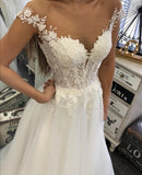 Tulle Appliques Romantic Off The Shoulder A Line Wedding Dress