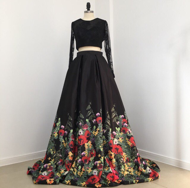 Floral Flowers Pattern Print Two Piece Prom Dresses Sassymyprom Floral Flowers Pattern Print Two Piece Prom Dresses Sassymyprom