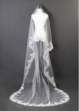 Beautiful Ivory Tulle Cathedral Wedding Veil With Lace Applique Edge