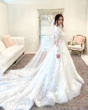 Lace High Neck Appliques Sheer A Line Wedding Dress