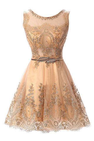 Cheap Cocktail Dress Short Prom Party Dress Applique Belt Tulle