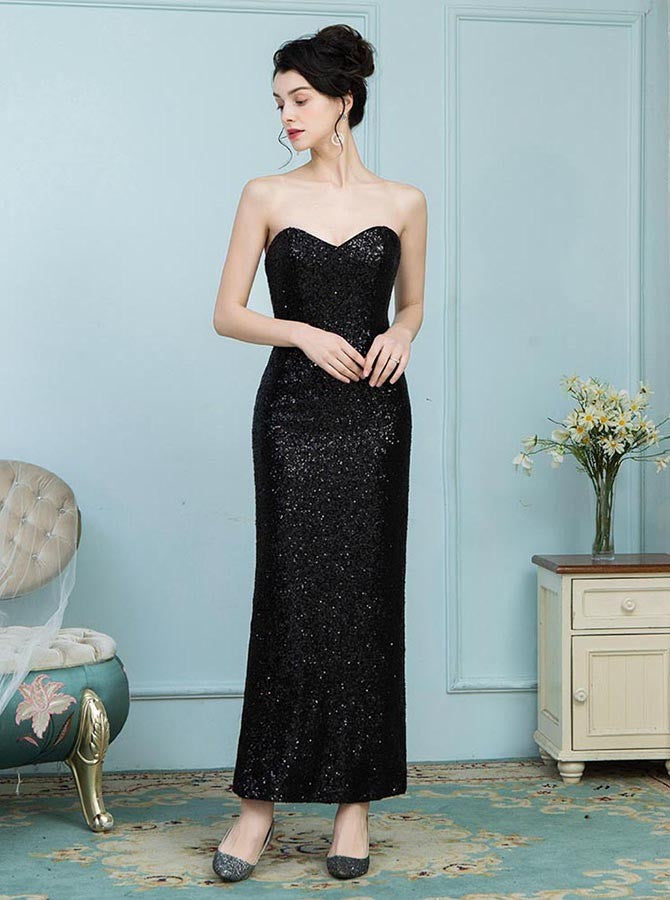 Black Sweetheart Ankle Length Sequined Prom Dress Sassymyprom Black Sweetheart Ankle Length Sequined Prom Dress Sassymyprom