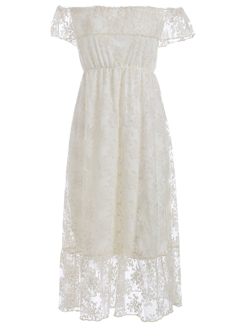 Off Shoulder Ruffle Lace Wedding Dress
