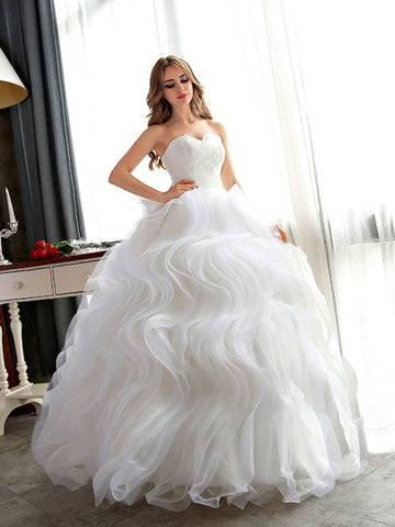 Plus Size Floor-Length Ruffles Ball Gown Wedding Dress