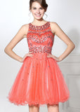 Romantic Tulle Jewel Neckline A-line Short Homecoming Dresses With Beadings