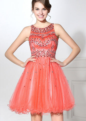 Romantic Tulle Jewel Neckline A-line Short Homecoming Dresses With Beadings