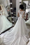 Sweep Train Zipper Back Long Sleeve Sheer Neck Wedding Dress
