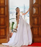 Satin One Shoulder Split Long Bridal Wedding Dress