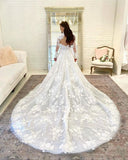 Lace High Neck Appliques Sheer A Line Wedding Dress