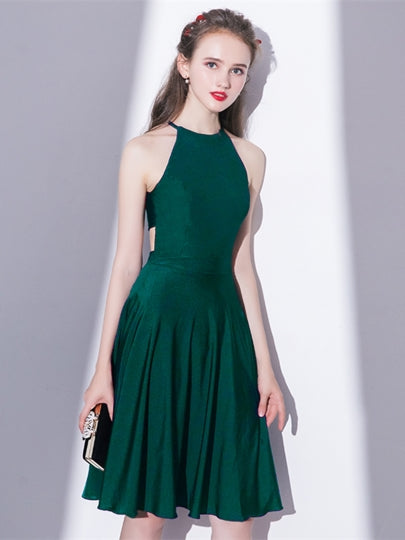 green halter homecoming dress Strappy-Back Short Homecoming Dress with Ruched Halter Red / Medium