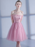 Pink Short Sleeves Sashes Homecoming Dress