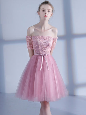 Pink Short Sleeves Sashes Homecoming Dress