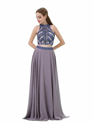 Gary Beading High Neck Two Piece Prom Dress