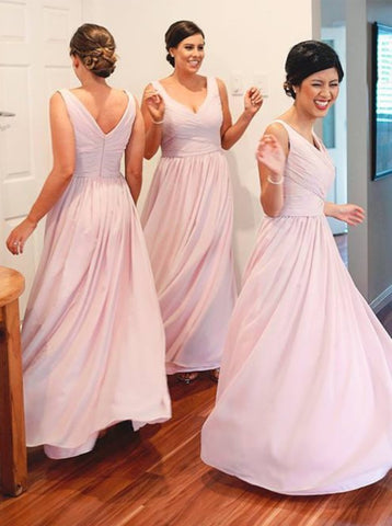 Chiffon V-Neck Ruched Pink Bridesmaid Dress