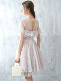 Romantic White Button Lace Short Sleeves Homecoming Dress