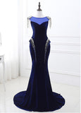 Cap Sleeves Mermaid Evening Dresses With Beadings