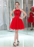 Sequin Lace & Tulle Jewel Neckline Short Length A-line Cocktail Dresses