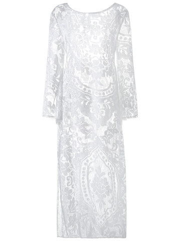 White Flare Sleeve Sheer Lace Maxi Dres