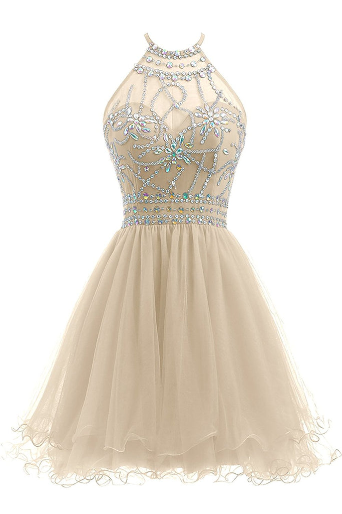 Beaded Halter Homecoming Dress Short Tulle Prom Dress Sassymyprom Beaded Halter Homecoming Dress Short Tulle Prom Dress Sassymyprom
