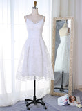 White Lace Spaghetti Straps Short Homecoming Dress