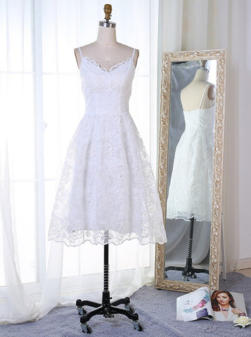 White Lace Spaghetti Straps Short Homecoming Dress