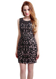 Shining Lace Scoop Neckline Sleeveless Short-length Sheath Cocktail Dresses With Hot Fix Rhinestone