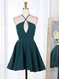 Dark Green Spaghetti Straps Keyhole Satin Homecoming Dress
