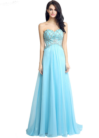 Wonderful Chiffon Sweetheart Neckline Full-length A-line Prom Dresses With Beadings