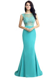 Delicate Tulle & Silk Satin Bateau Neckline Mermaid Formal Dresses With Beadings