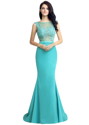 Delicate Tulle & Silk Satin Bateau Neckline Mermaid Formal Dresses With Beadings