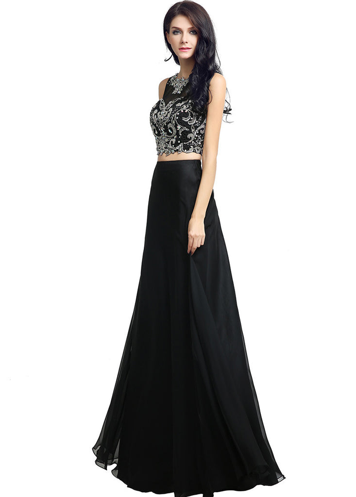 Romantic Chiffon & Tulle Illusion Jewel Neckline Two-piece A-line Evening Dress Sassymyprom Romantic Chiffon & Tulle Illusion Jewel Neckline Two-piece A-line Evening Dress Sassymyprom