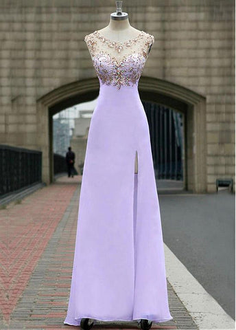 Chic Tulle & Chiffon Bateau Neckline Floor-length A-line Prom Dress