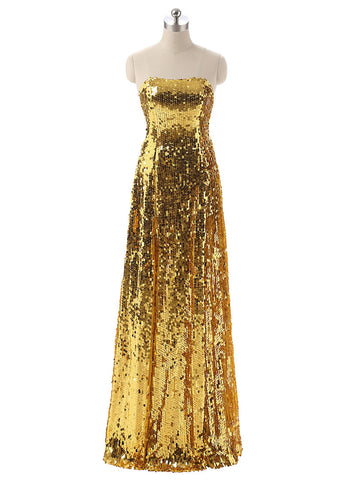 Shimmering Sequin Lace Strapless Neckline A-Line Prom Dresses