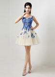 Unique Tulle Bateau Neckline Short A-line Homecoming Dresses With Lace Appliques