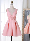 Deep V-Neck Short Pink Lace Homecoming Dress