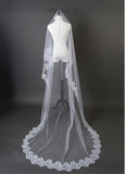 Beautiful White Tulle Cathedral Wedding Veil With Lace Applique Edge