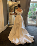 Satin Ruffles Train A Line Off The Shoulder Wedding Dress