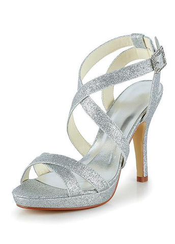 Amazing Fine Shimmering Powder Upper Open Toe Stiletto Heels Bridal Shoes