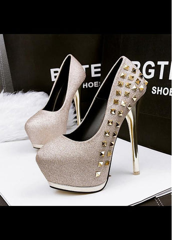 Graceful Shimmering Powder Upper Round Toe Stiletto Heels Party Shoes