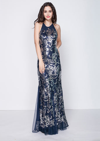 Marvelous Sequins Halter Neckline Sheath Evening Dress