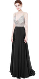 Red Deep V-neck Beaded Jewelry Prom Dress